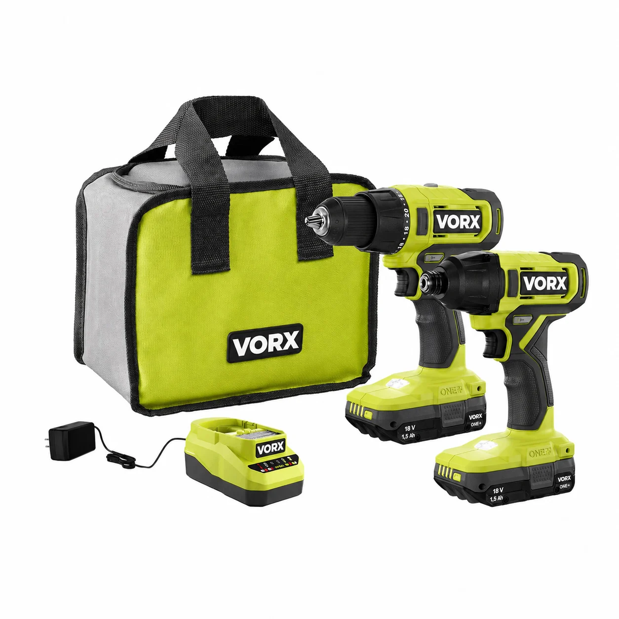 Kit Furadeira e Parafusadeira de Impacto VORX+ 18V com 2 Baterias, Carregador e Bolsa
