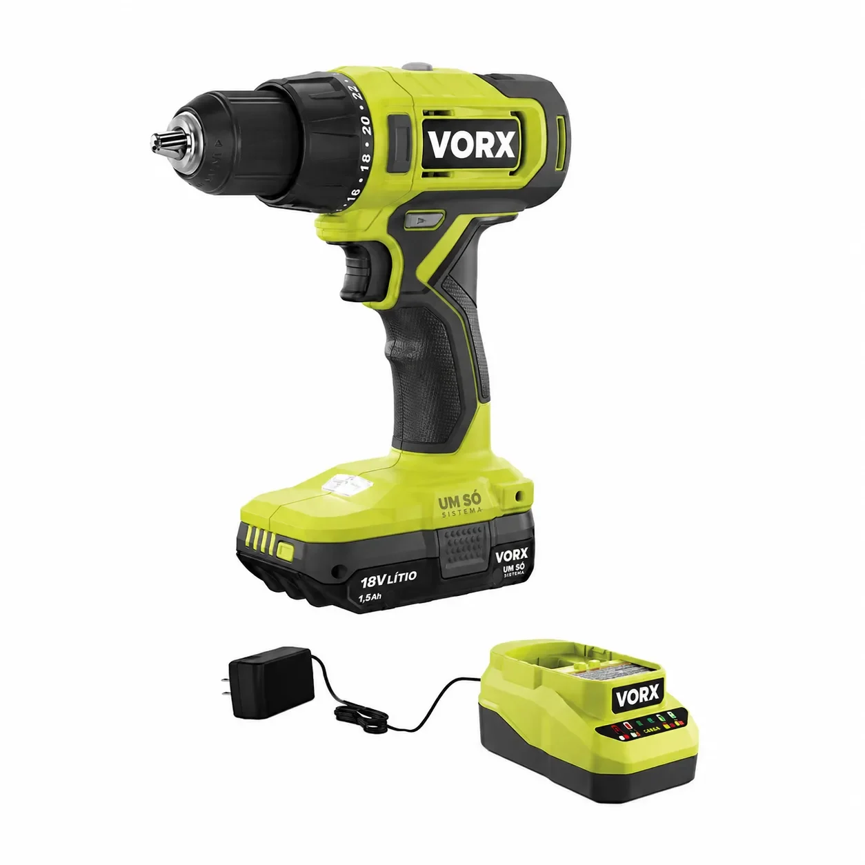 Furadeira e Parafusadeira VORX+ 18V 13 mm 58 Nm com Bateria e Carregador