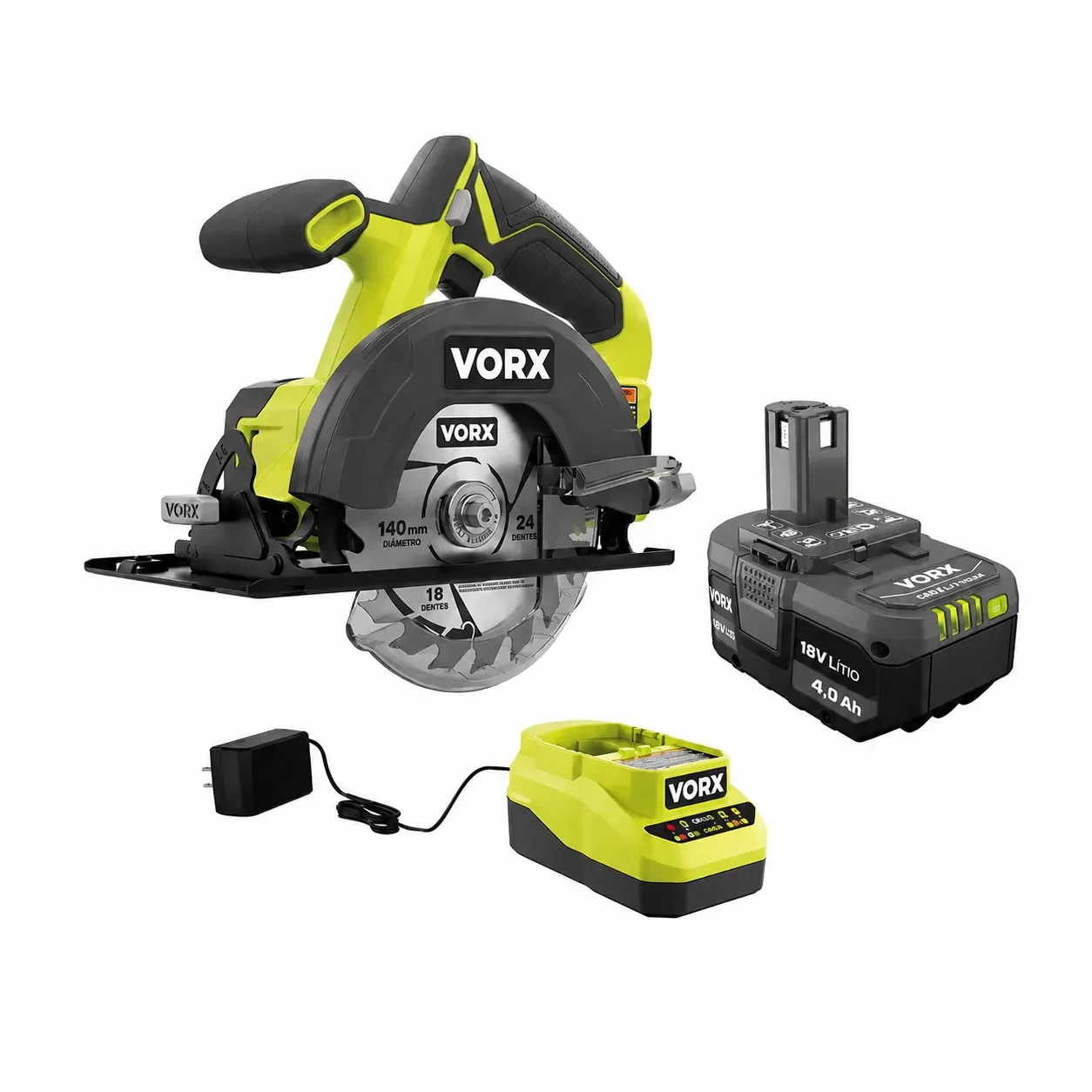 Serra Circular Sem Fio VORX+ 18V 140 mm 4700 RPM com Bateria 4 Ah e Carregador